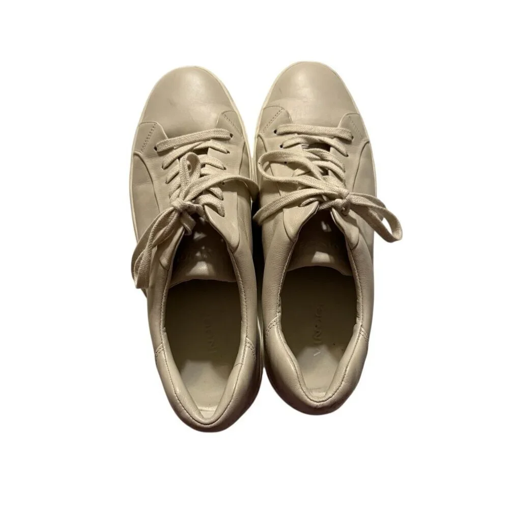 Vince Womens Cream/Ivory benefield Leather Platform Sneakers Size 9